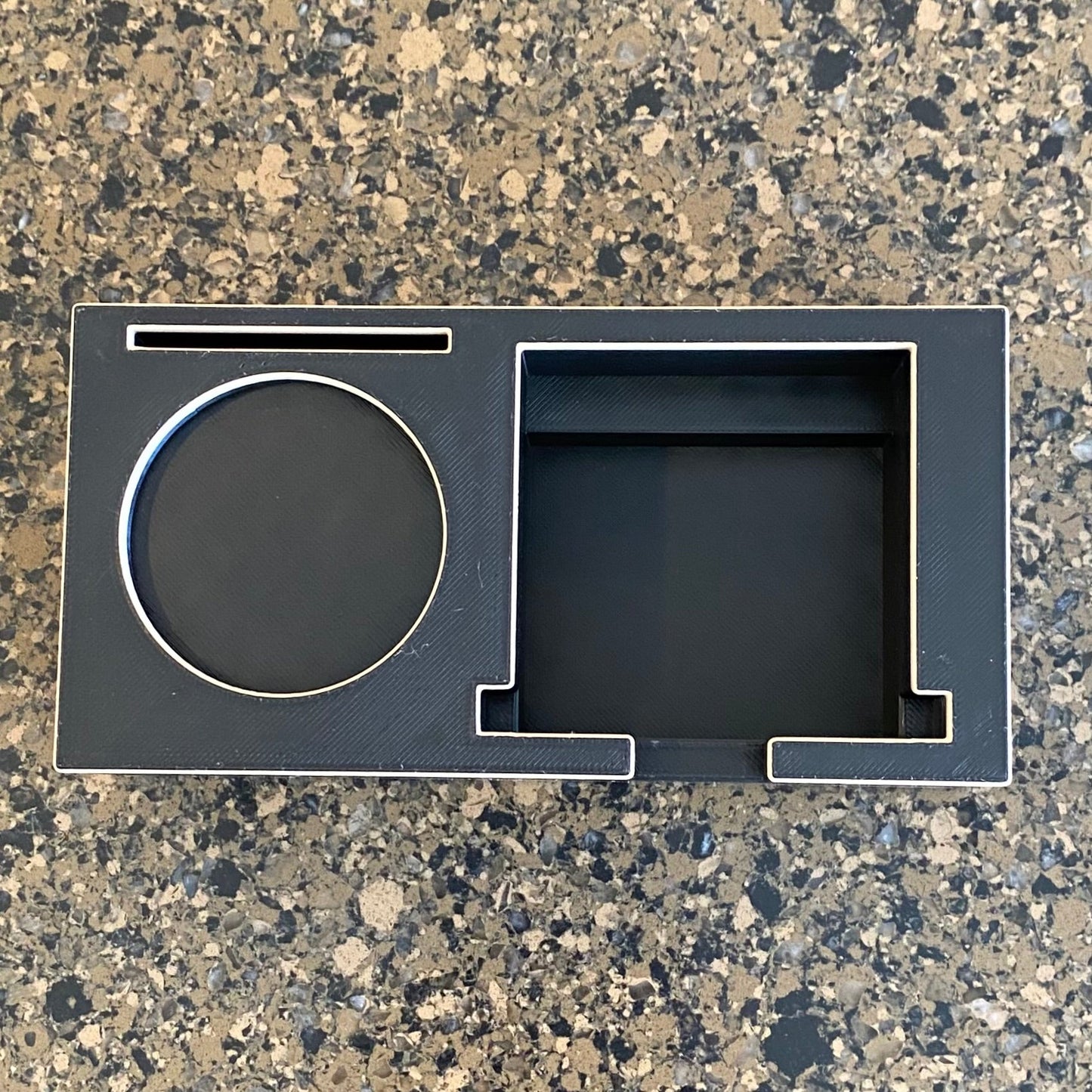 Mini espresso accessories holder overhead view showing 2-tool slot layout
