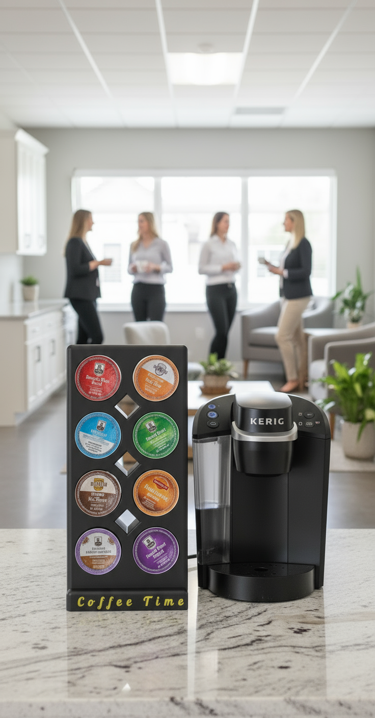 8 K-cup holder overhead view showing pod capacity and gold Coffee Time lettering