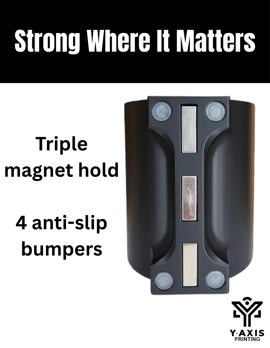 Product with magnetic features labeled 'Triple magnet hold' and '4 anti-slip bumpers' on a white background.