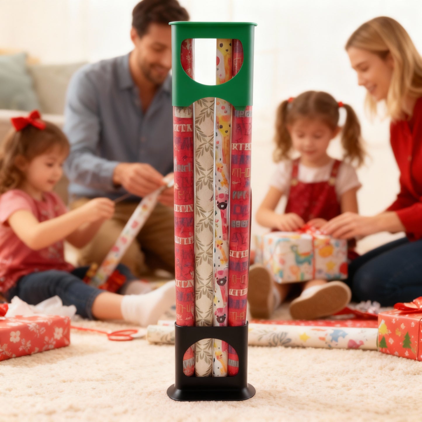 Gift Wrapping Paper Holder Rack – Gift Wrap Storage Organizer for 4, 8, 12, or 16 Rolls | Wrapping Paper Storage Stand for Holiday, Birthday & Craft Room Organization